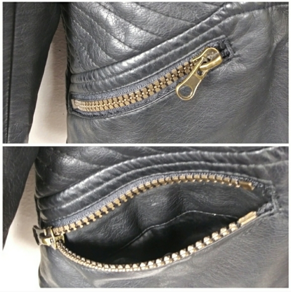 Giacca Faux Leather Biker Style Jacket Black Med - Picture 3 of 8